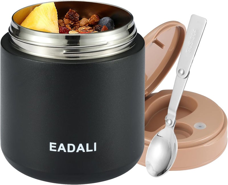 Eadali 15.2 oz Thermo Food Jar for Kids & Adults, Vacuum Insulated Lunch Container 316 Stainless Steel, Hot & Cold Soup Jar with Spoon, BPA Free & Leak Proof - Image 1